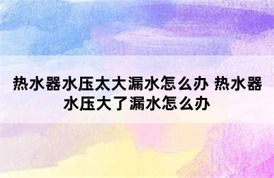 热水器水压太大漏水怎么办 热水器水压大了漏水怎么办